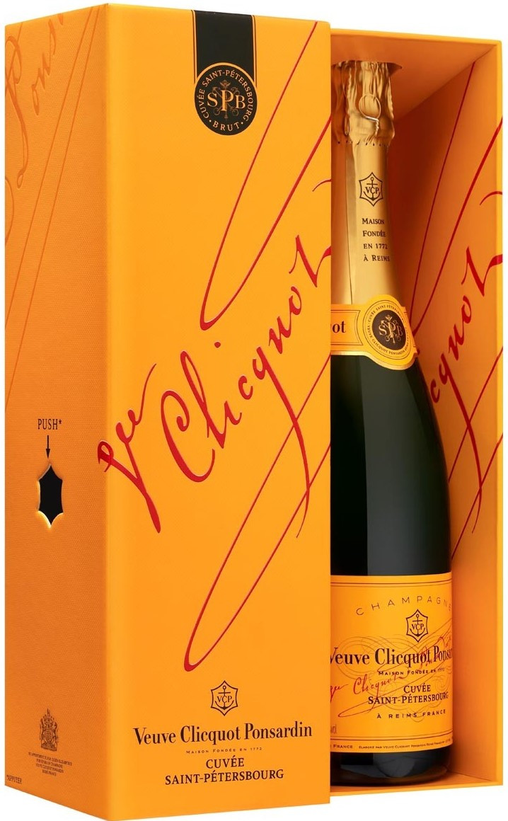 Шампанское белое брют Veuve Clicquot Cuvee Saint-Petersbourg в подарочной  упаковке, 0.75л, купить в Москве - цена